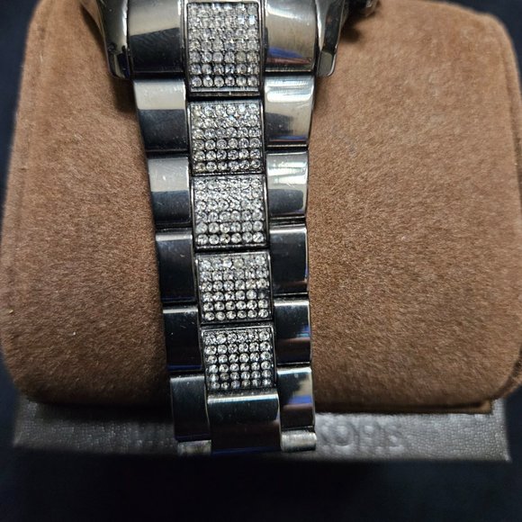 Michael Kors gunmetal watch with clear stone baguette bezel - style MK-5829 - Picture 2 of 5